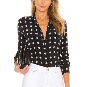NWT EQUIPMENT FEMME Slim Signature Top in True Black & Grey Polka Dot Sz XS Silk